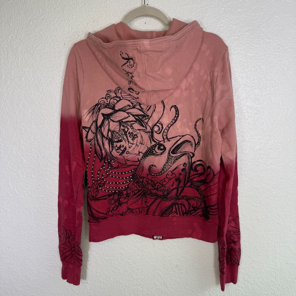 Key Closet Jacket Womens Large Koi Fish Studded Y2K Hoodie Tattoo Art Asian NEW